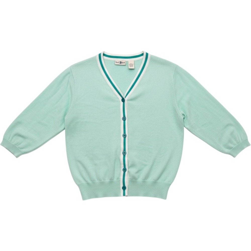 Duck Head Cardigan Women L Mint Green Good 3/4 Sleeve V-Neck Cotton Knit Sweater